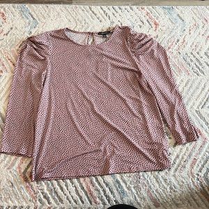 Large | 3/4 Length Pleated Sleeve Top | Pink with Hearts | Tags Attached | New